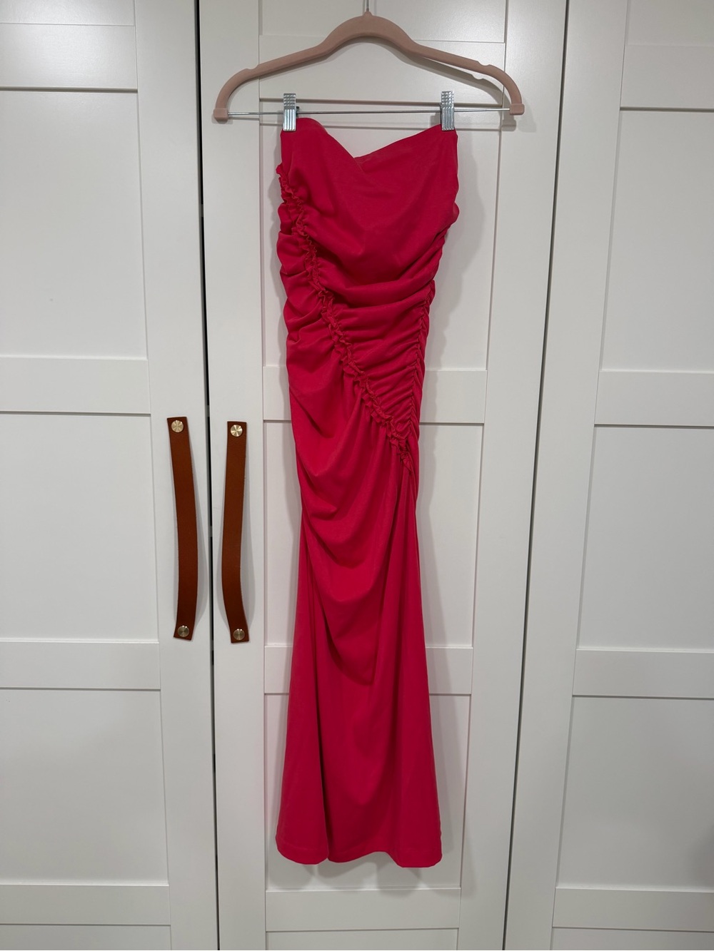 Anthropologie Strapless Ruched Hot Pink Gown